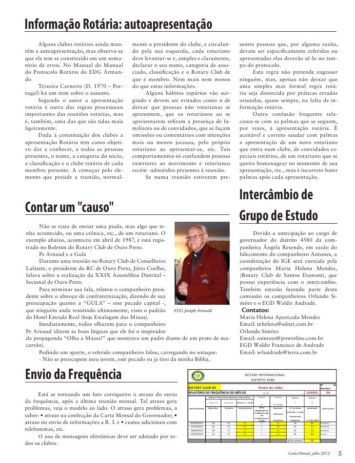 Carta Mensal - mês 1 - Distrito 4580