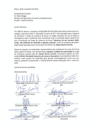 SINDICATO RURAL DE ILHÉUS - Carta Ministro Blairo 