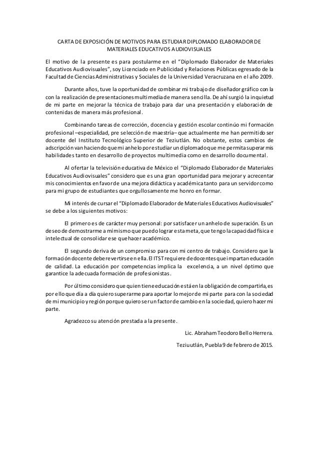 Carta De Exposicion De Motivos Para Consejero Electoral 