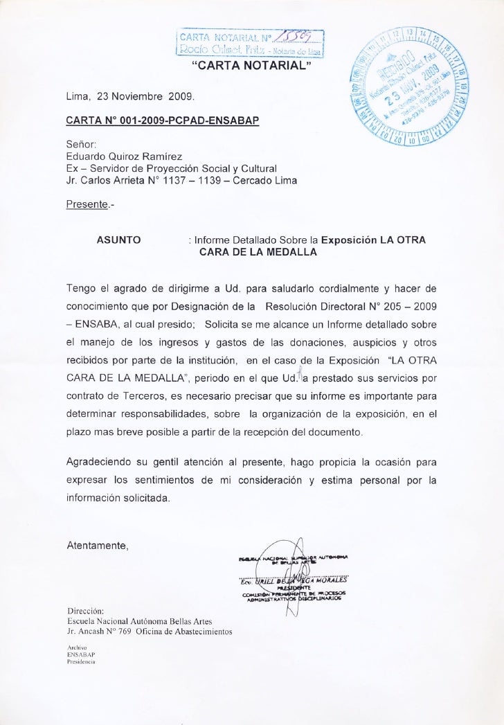 Carta Notarial de la Escuela