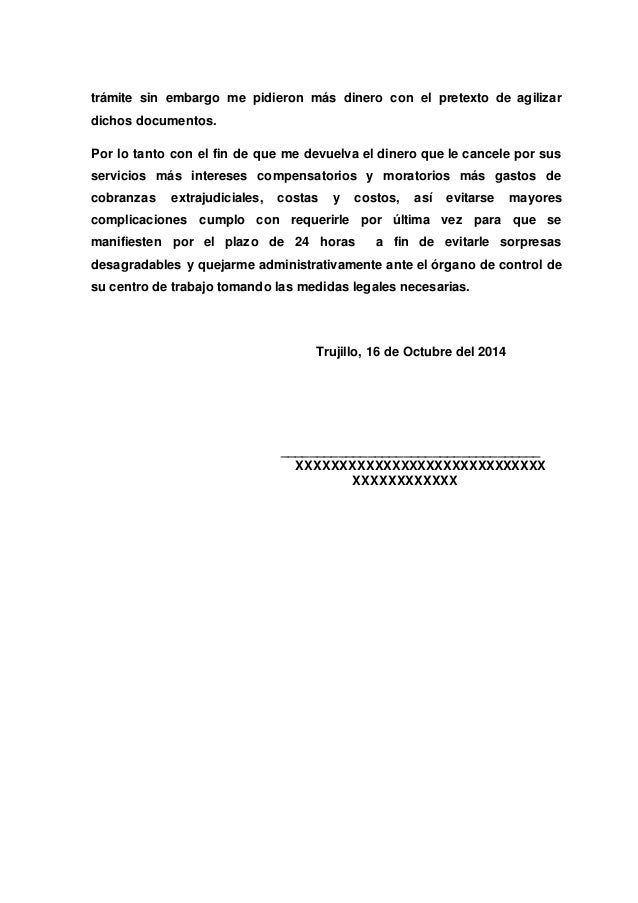 Carta notarial de obligacion de dar suma de dinero