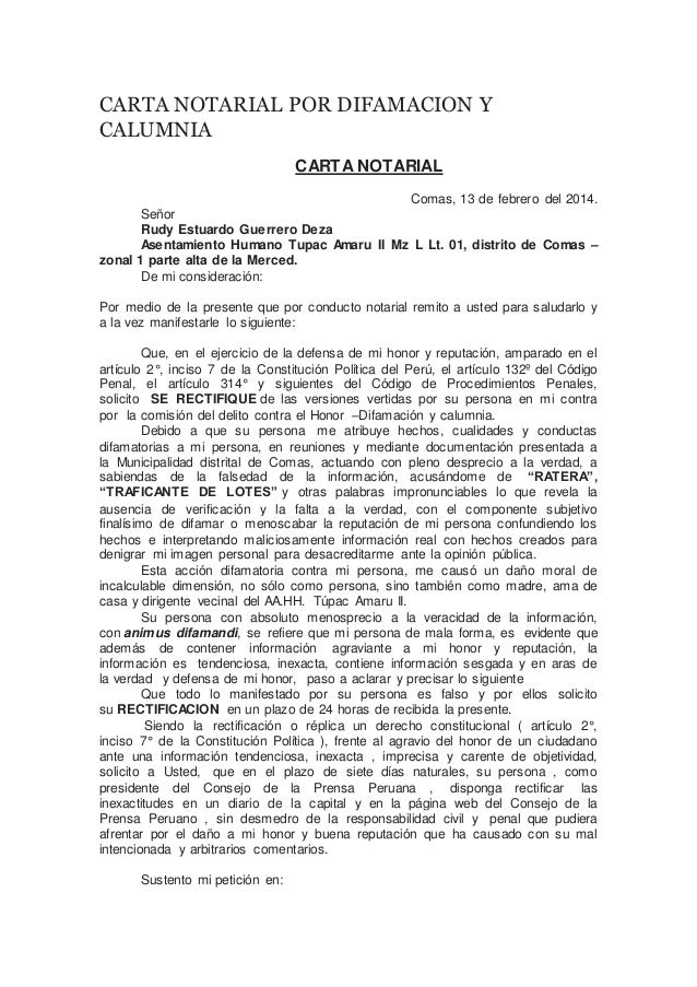 Carta notarial por difamacion y calumnia
