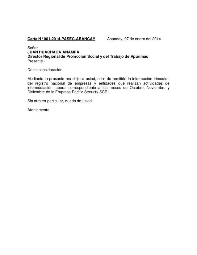 Carta de trabajo