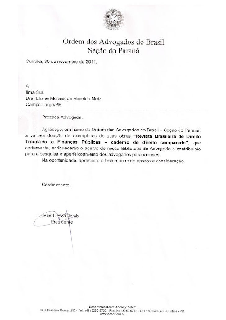 Dra. Eliane Metz recebe carta de agradecimento do Dr.Lucio 