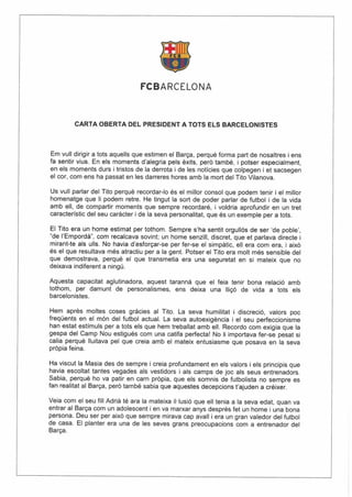 Carta oberta de Josep Maria Bartomeu a tots els barcelonistes