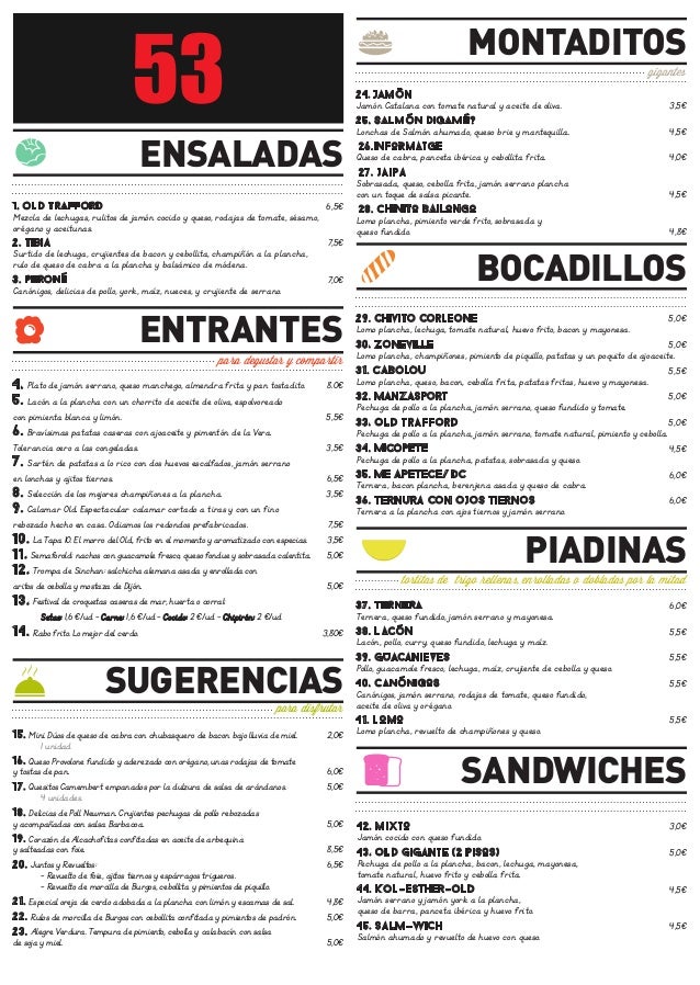 Carta Old Trafford Bar Valencia