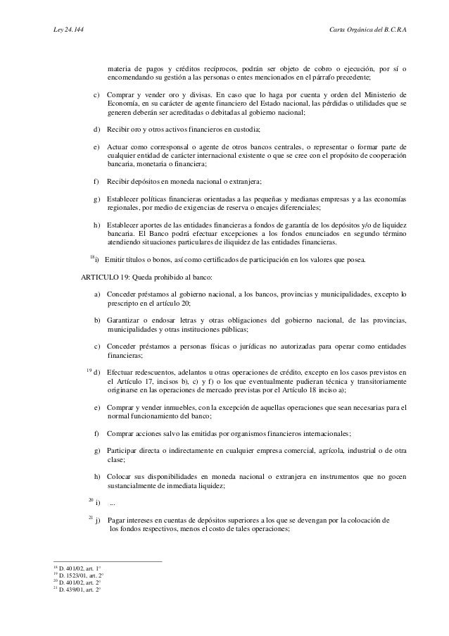 Carta orgánica Banco Central