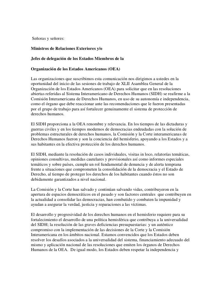 Carta a los embajadores de los estados miembros de la OEA