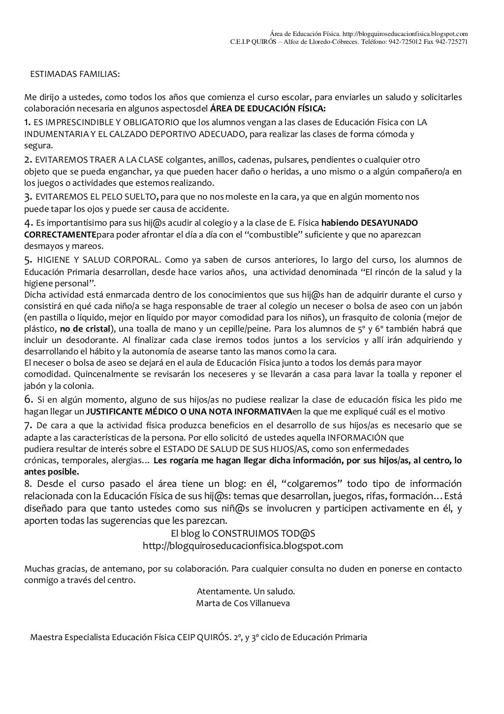 Carta padres inicio de curso. 13.14