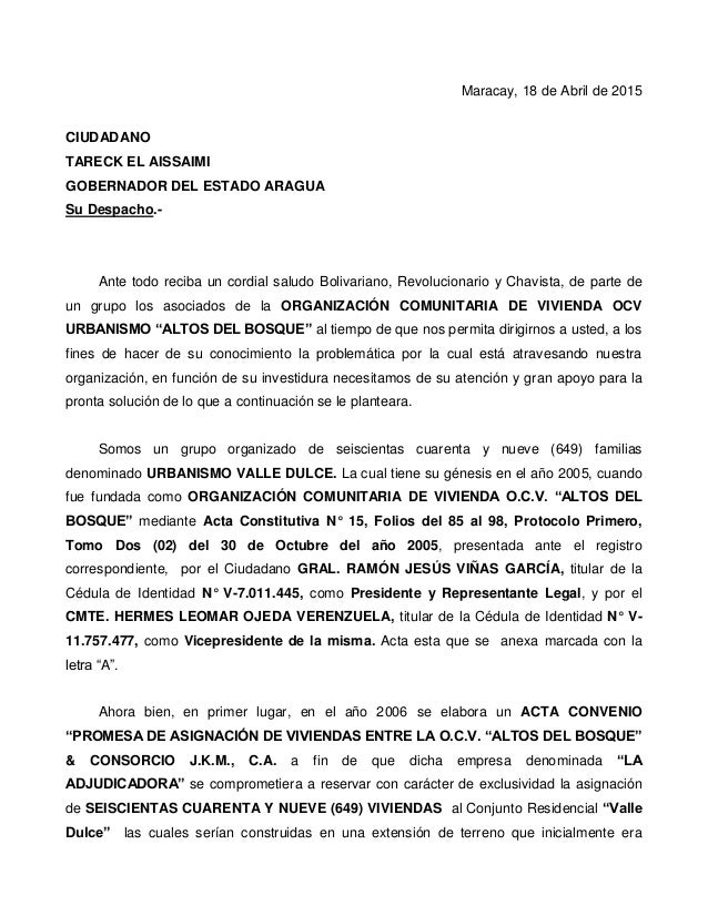 Carta para el Gobernador Carta para el Gobernador