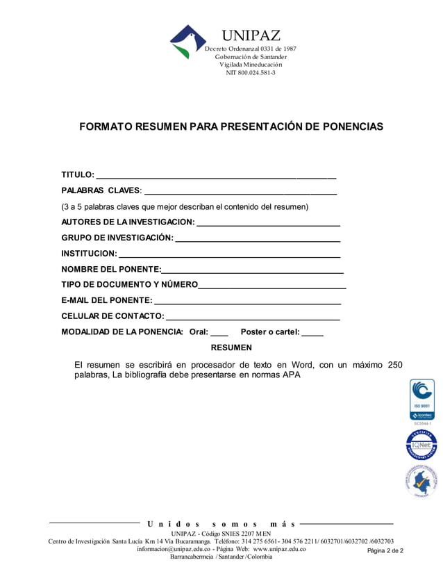 Carta para enviar a ponentes congreso internacional