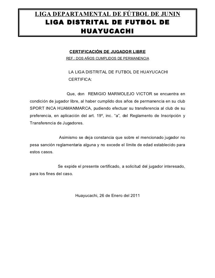 Carta Pase Jugador Libre