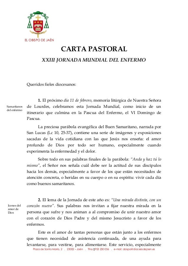Carta pastoral XXIII jornada mundial del enfermo 2015