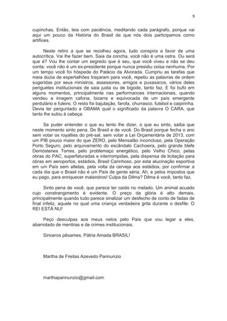 Carta pessoal de Martha de Freitas Azevedo Pannunzio, criticando a vida política de Lula