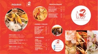 Carta platos de cangrejo y mariscos A LA MAR 