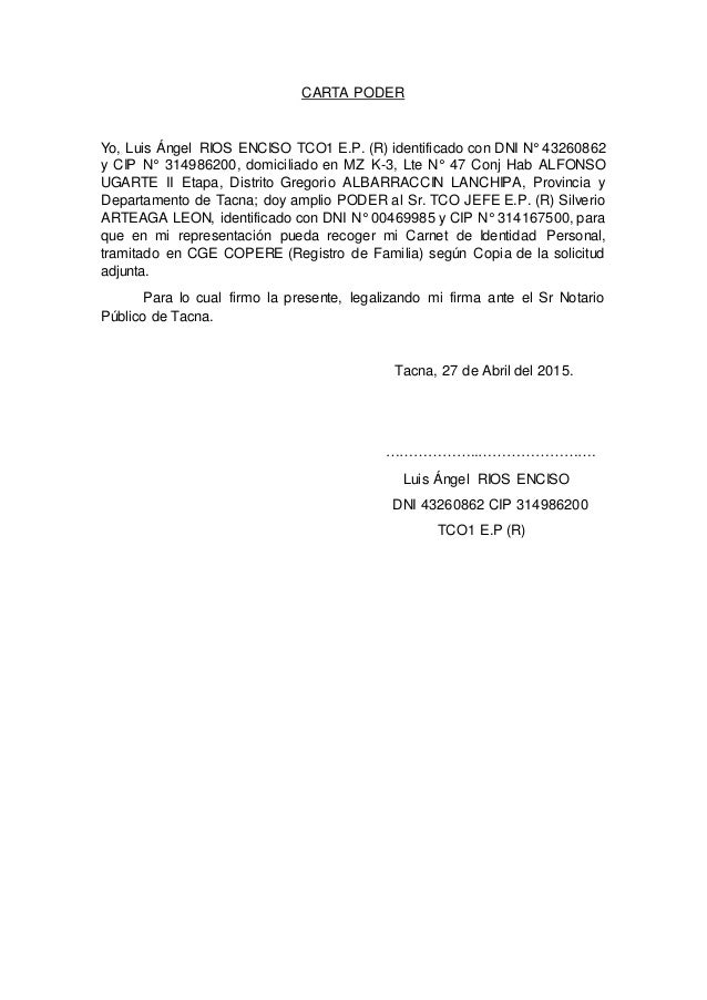 Carta poder modelo Carta poder modelo