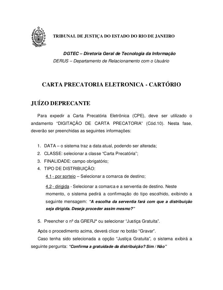 Carta precatória eletrônica TJ/RJ