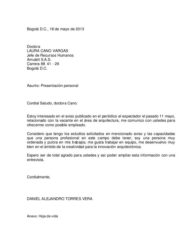 Carta de presentación arquitecto