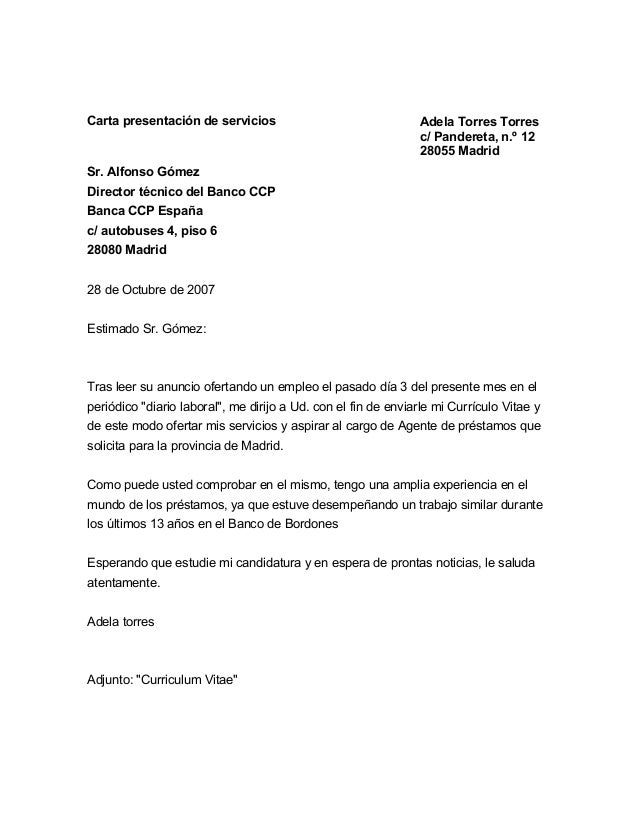Carta presentación personal de cv