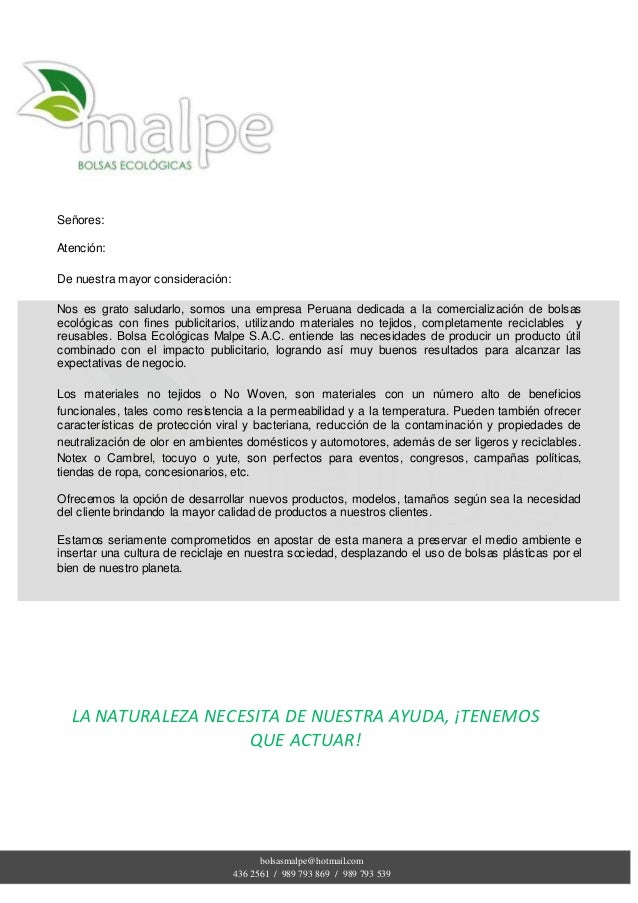 Carta de Presentación Empresarial MALPE S.A.C.