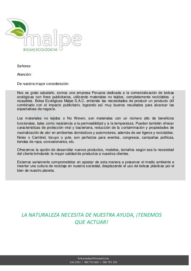 Carta de Presentación Empresarial MALPE S.A.C.