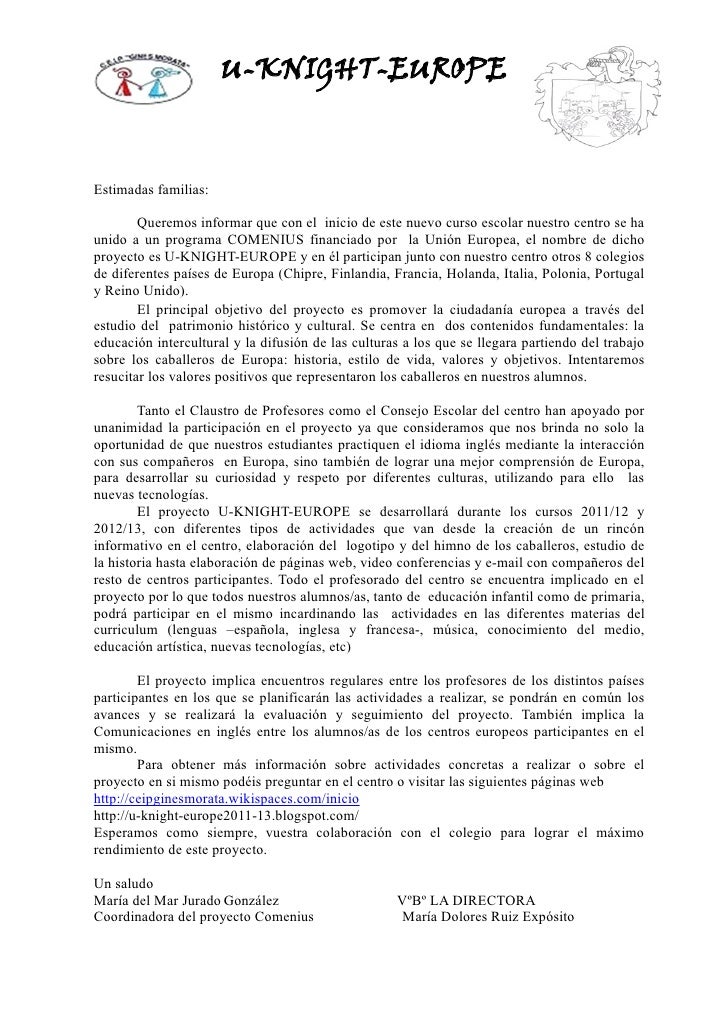 Carta presentacion proyecto comenius