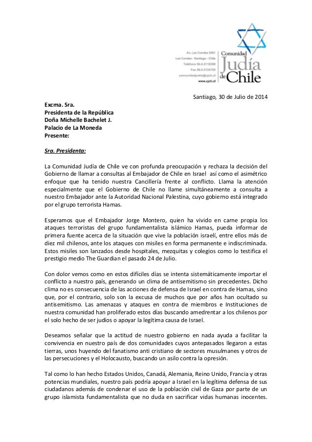 Carta presidenta bachelet. consulta embajador julio 2014