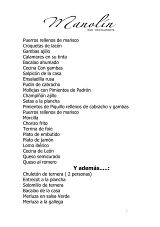 Carta Raciones Restaurante Manolin Valladolid capital mejores ...