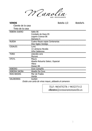 Carta Raciones Restaurante Manolin Valladolid capital mejores ...