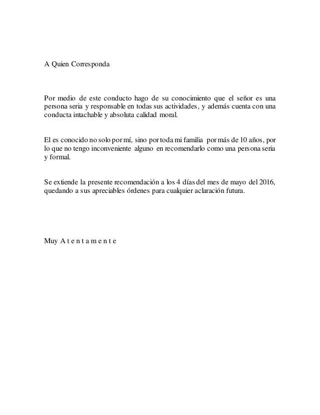 Carta recomendación