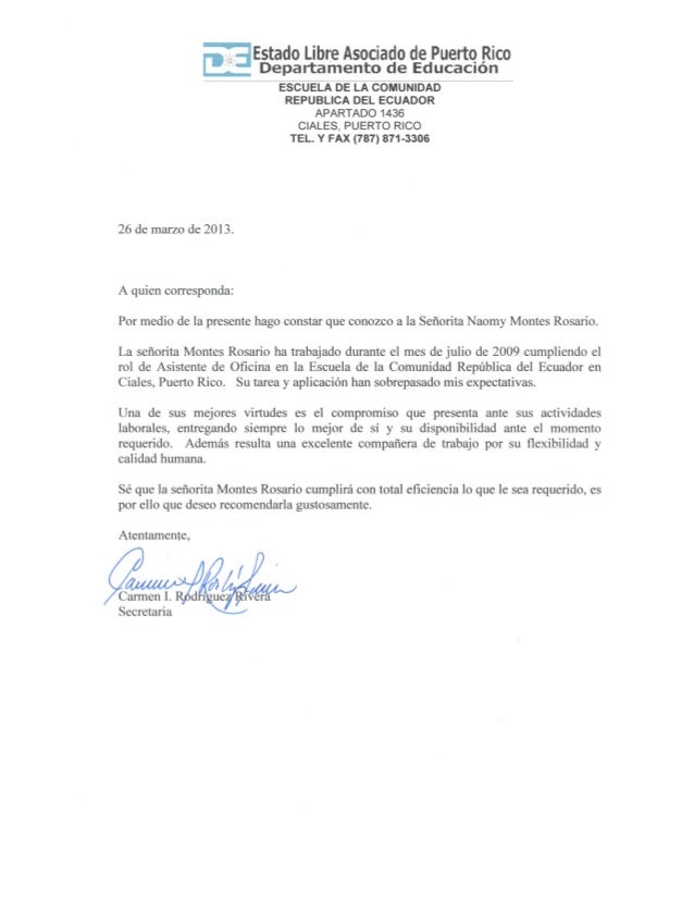carta referencias personal