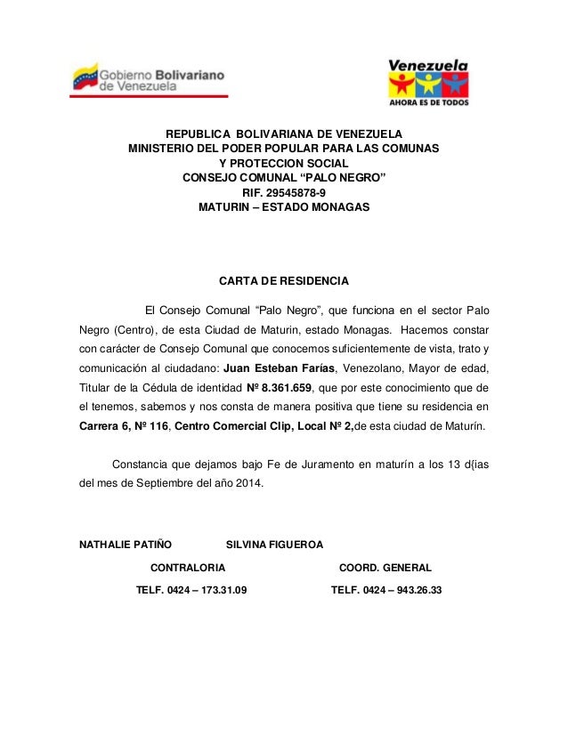Certificado De Residencia Colombiano Para Carta De