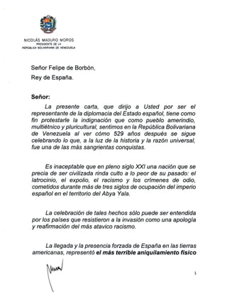Carta del presidente Maduro al rey de España
