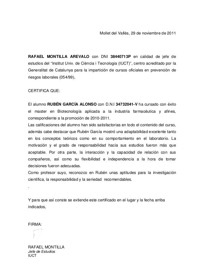 Carta recomendación