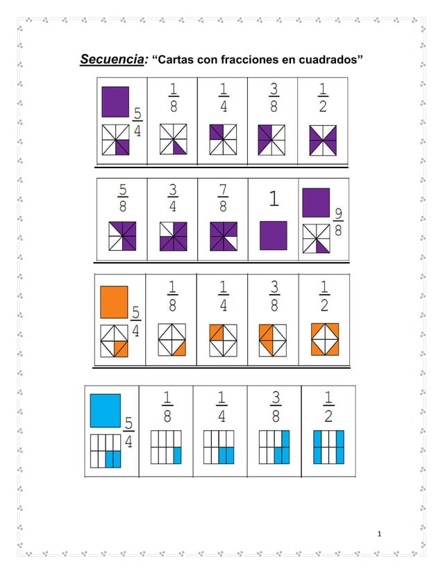 Cartas con fracciones en cuadrados
