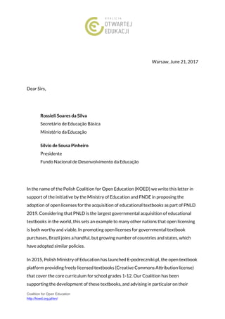 Cartas de apoio ao MEC - PNLD 2019