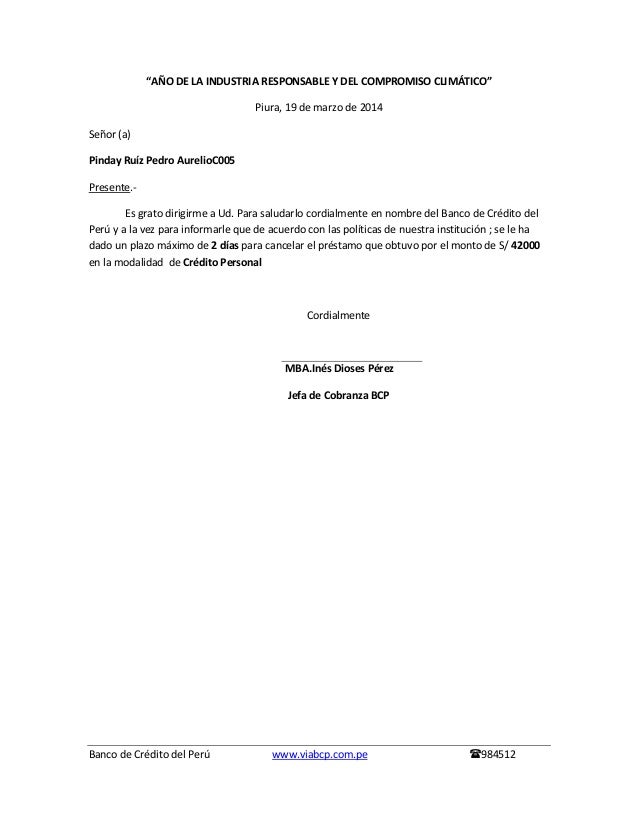 Cartas de cobranza marzo