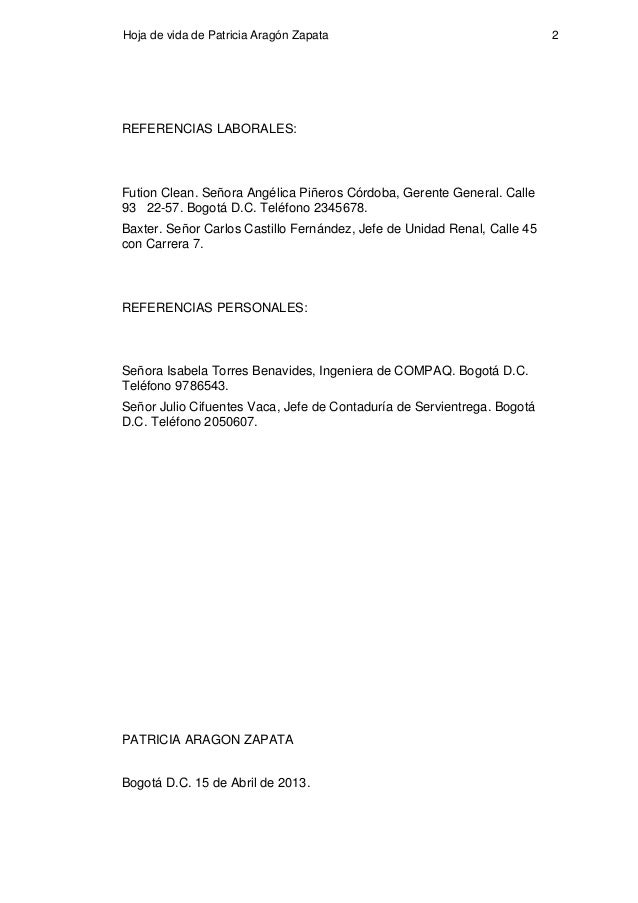 carta referencias personal
