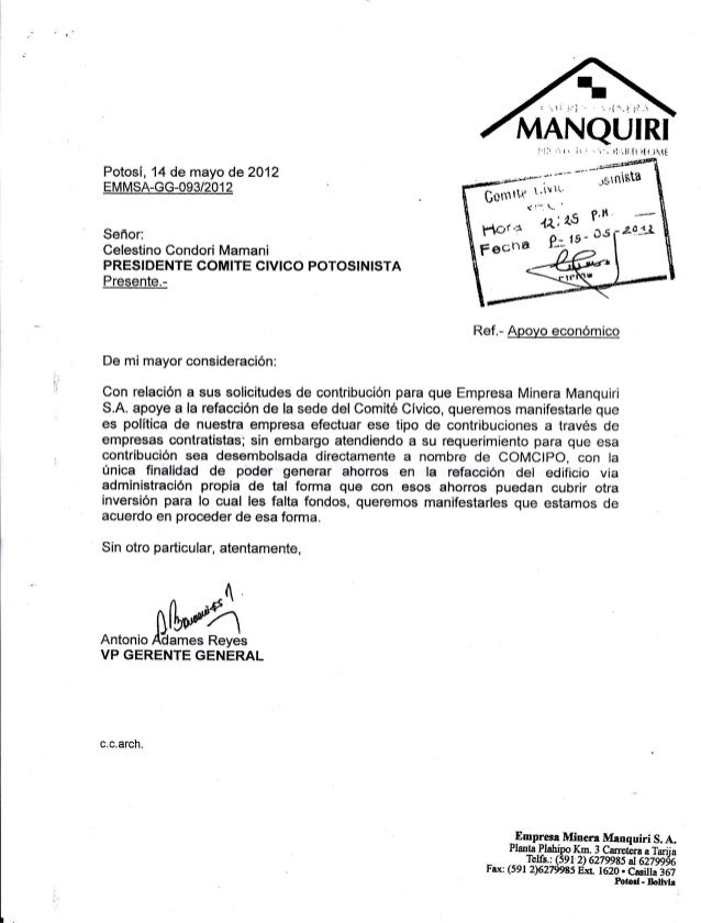 Cartas de solicitud de donación de comcipo para manquiri y comprobant…