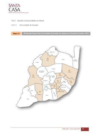 SCML/GEP | Carta Social 2014 107
4.3.1 Família e Comunidade em Geral
4.3.1.1 Comunidade de Inserção
Mapa 14 Distribuição Espacial das Comunidades de Inserção por freguesia no Concelho de Lisboa - 2014
 