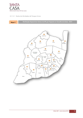 SCML/GEP | Carta Social 2014 55
4.1.1.2 Centro de Atividades de Tempos Livres
Mapa 3 Distribuição Espacial dos Centros de ATL por freguesia no Concelho de Lisboa - 2014
 