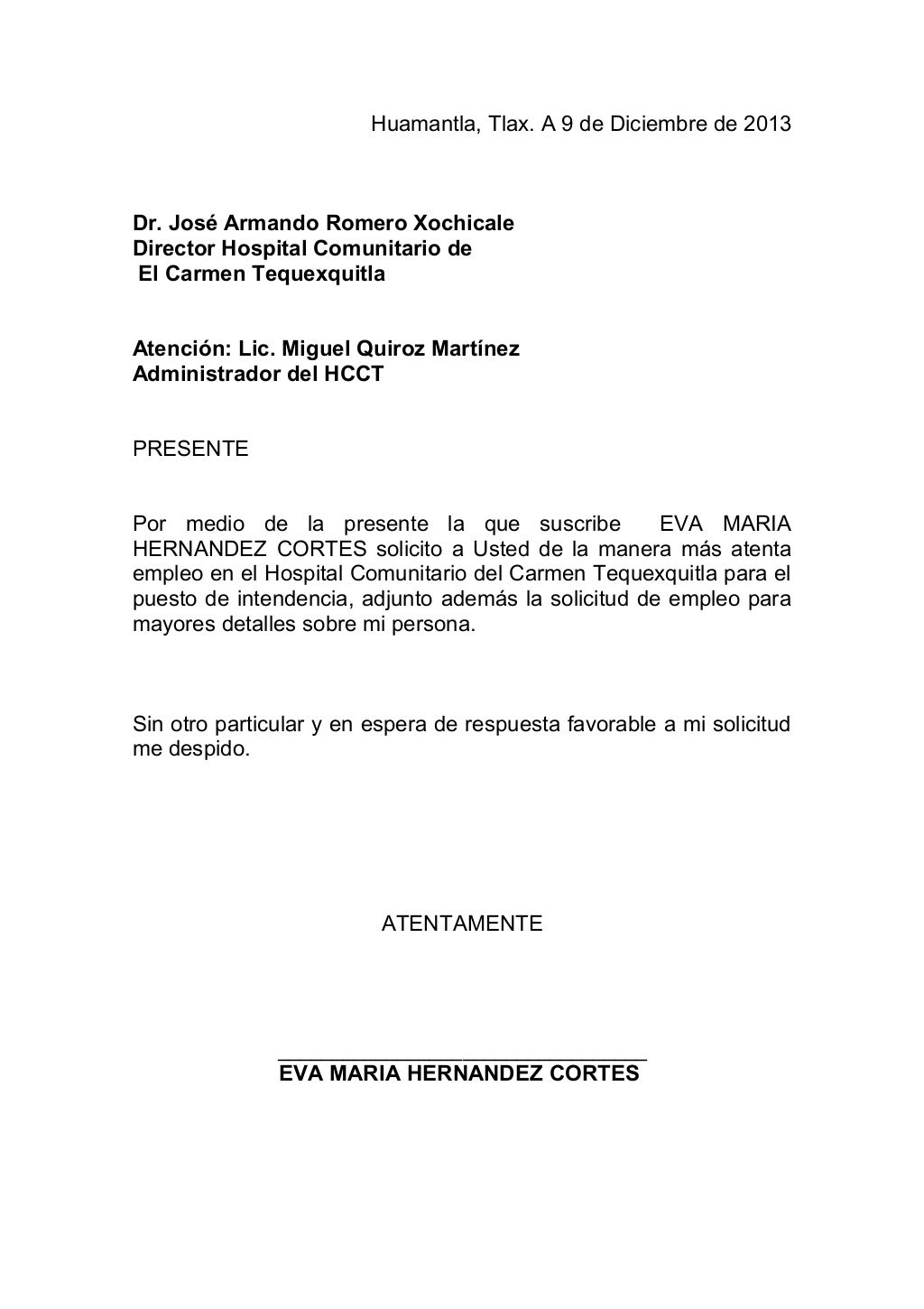 Carta solicitud de empleo