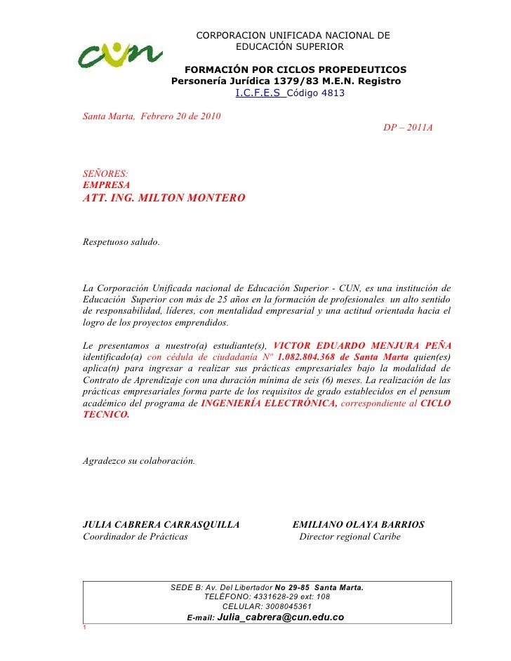 Cartas presentacion, contrato de aprendizaje
