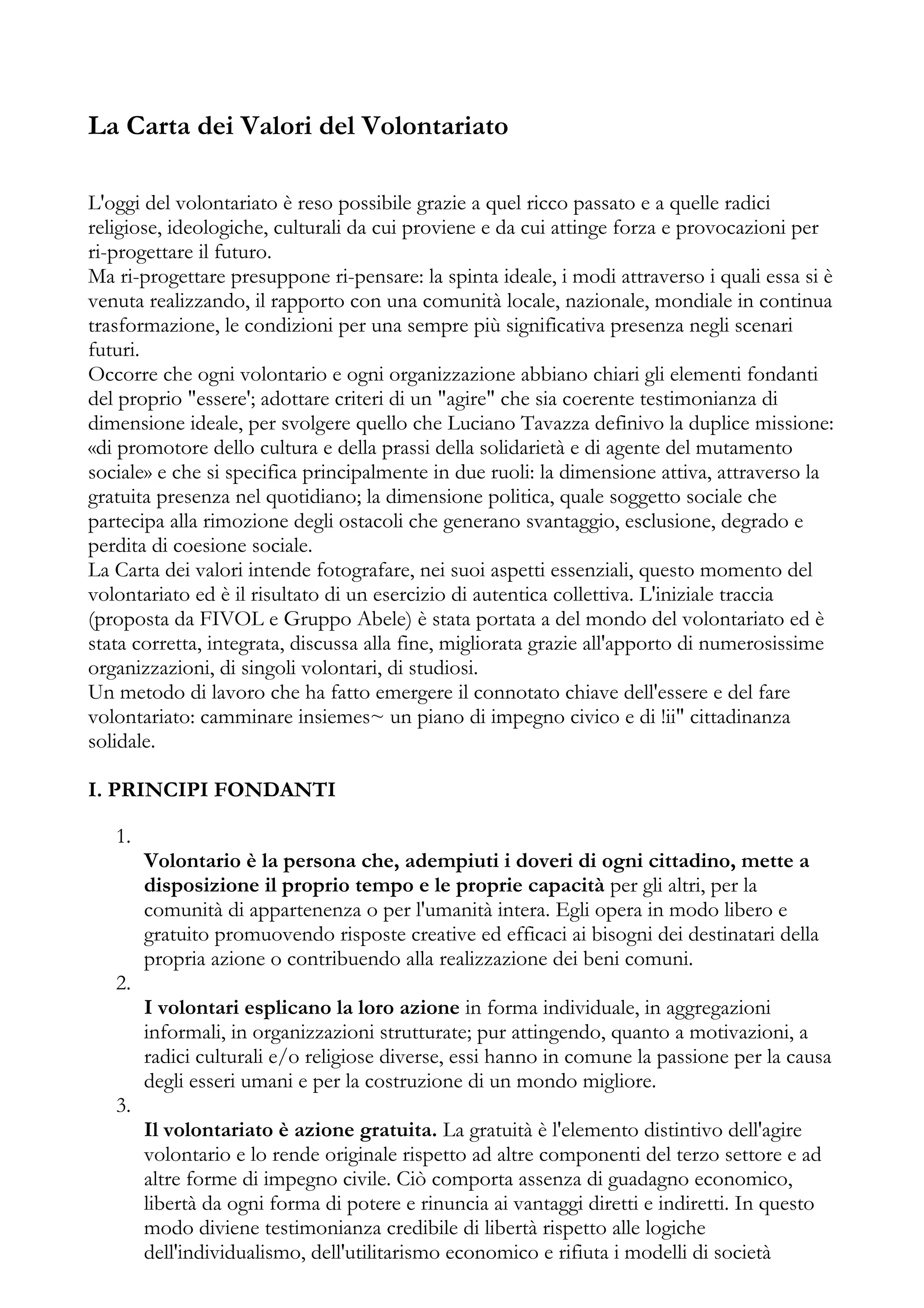 Carta Valori Del Volontariato pdf