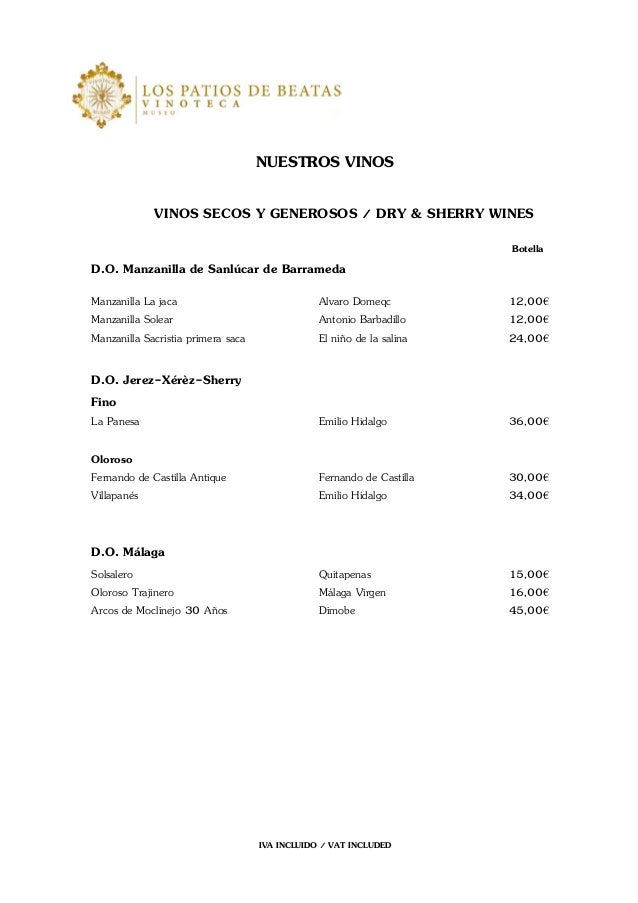 Carta vinos