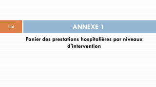 Panier des prestations hospitalières par niveaux
d'intervention
ANNEXE 1
116
 