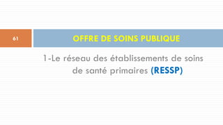 1-Le réseau des établissements de soins
de santé primaires (RESSP)
OFFRE DE SOINS PUBLIQUE
61
 