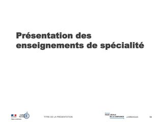 TITRE DE LA PRÉSENTATION JJ/MM/AAAA
Présentation des
enseignements de spécialité
10
 
