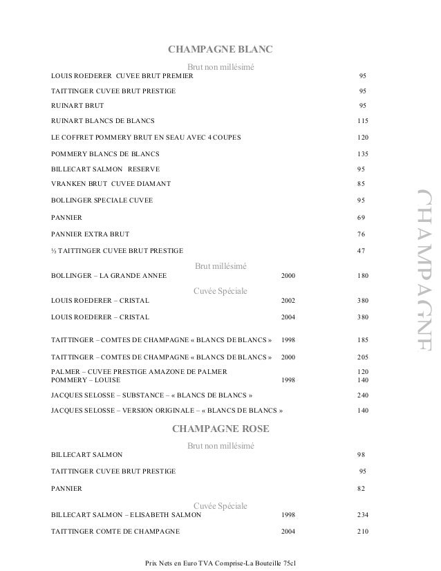 Carte Des Vins Restaurant Le Brittany Spa