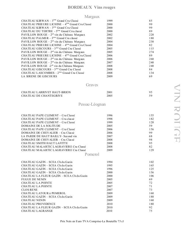 Carte Des Vins Restaurant Carte Des Vins Restaurant